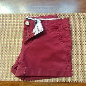 Maroon Twill Midi Shorts